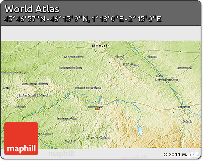 Physical 3D Map of the Area around 46° 1' 3" N, 1° 46' 29" E