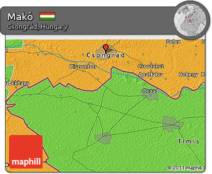 Political 3D Map of Makó