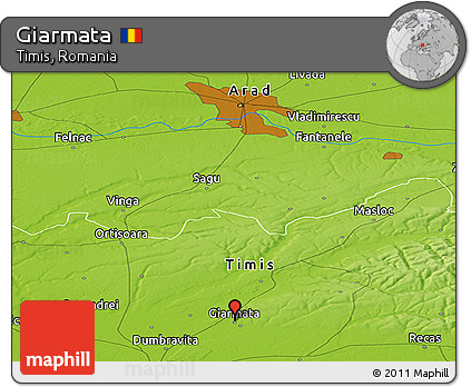 Physical Panoramic Map of Giarmata