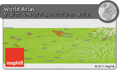 Physical Panoramic Map of the Area around 46° 1' 3" N, 21° 19' 30" E