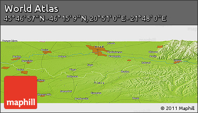Physical Panoramic Map of the Area around 46° 1' 3" N, 21° 19' 30" E