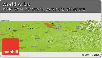 Physical Panoramic Map of the Area around 46° 1' 3" N, 21° 19' 30" E