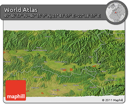 Satellite 3D Map of the Area around 46° 1' 3" N, 22° 10' 29" E