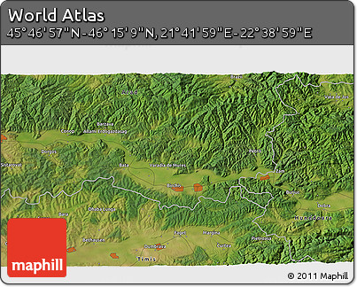 Satellite 3D Map of the Area around 46° 1' 3" N, 22° 10' 29" E