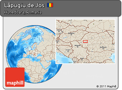 Shaded Relief Location Map of Lăpugiu De Jos