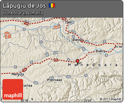 Shaded Relief Map of Lăpugiu De Jos