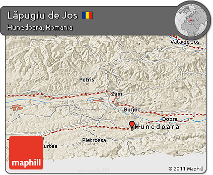 Shaded Relief Panoramic Map of Lăpugiu De Jos