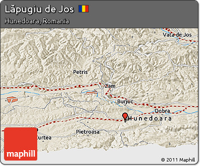 Shaded Relief Panoramic Map of Lăpugiu De Jos