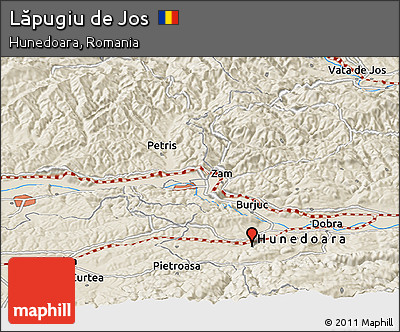 Shaded Relief Panoramic Map of Lăpugiu De Jos