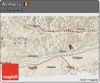 Shaded Relief Panoramic Map of Acmariu