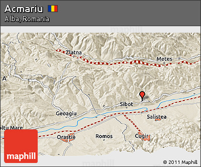 Shaded Relief Panoramic Map of Acmariu