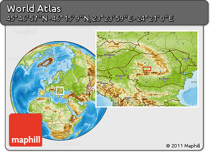 Physical Location Map of the Area around 46° 1' 3" N, 23° 52' 30" E