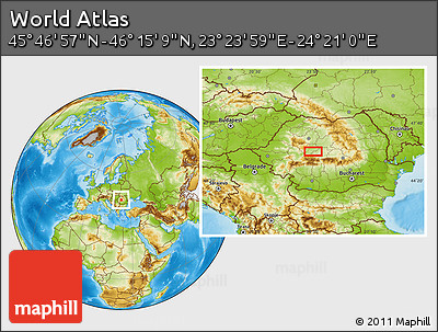 Physical Location Map of the Area around 46° 1' 3" N, 23° 52' 30" E