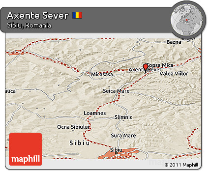 Shaded Relief Panoramic Map of Axente Sever