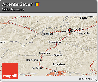 Shaded Relief Panoramic Map of Axente Sever