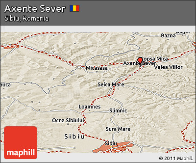 Shaded Relief Panoramic Map of Axente Sever