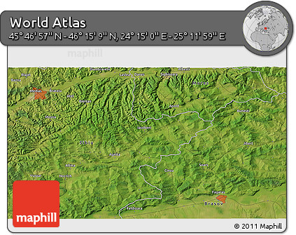 Satellite 3D Map of the Area around 46° 1' 3" N, 24° 43' 30" E