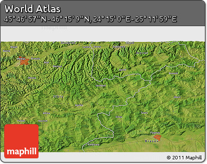 Satellite 3D Map of the Area around 46° 1' 3" N, 24° 43' 30" E