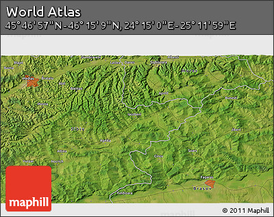 Satellite 3D Map of the Area around 46° 1' 3" N, 24° 43' 30" E
