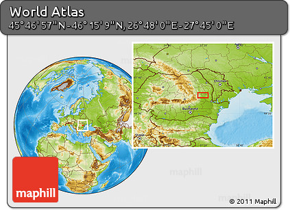 Physical Location Map of the Area around 46° 1' 3" N, 27° 16' 29" E