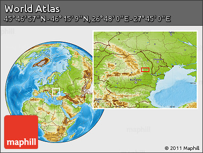 Physical Location Map of the Area around 46° 1' 3" N, 27° 16' 29" E