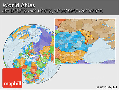 Political Location Map of the Area around 46° 1' 3" N, 28° 7' 30" E