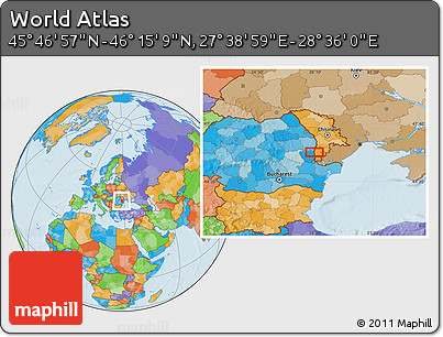 Political Location Map of the Area around 46° 1' 3" N, 28° 7' 30" E