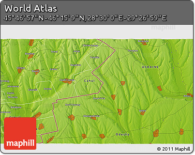 Physical 3D Map of the Area around 46° 1' 3" N, 28° 58' 30" E