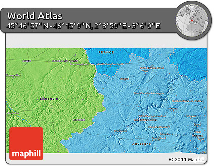 Political 3D Map of the Area around 46° 1' 3" N, 2° 37' 30" E
