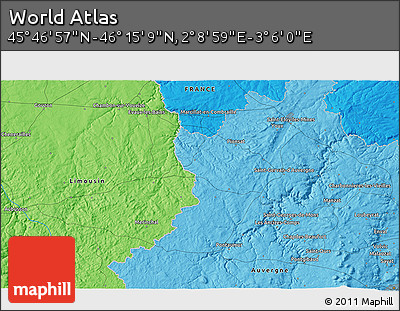 Political 3D Map of the Area around 46° 1' 3" N, 2° 37' 30" E
