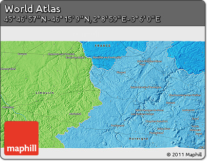 Political 3D Map of the Area around 46° 1' 3" N, 2° 37' 30" E