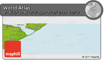 Physical Panoramic Map of the Area around 46° 1' 3" N, 30° 40' 29" E
