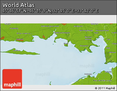 Physical 3D Map of the Area around 46° 1' 3" N, 33° 13' 30" E