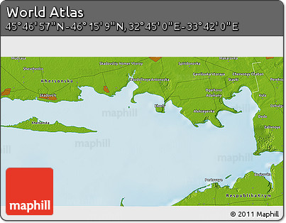 Physical 3D Map of the Area around 46° 1' 3" N, 33° 13' 30" E