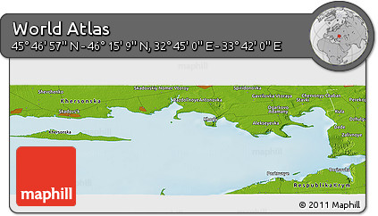Physical Panoramic Map of the Area around 46° 1' 3" N, 33° 13' 30" E