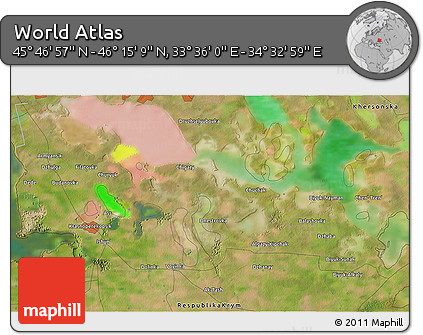 Satellite 3D Map of the Area around 46° 1' 3" N, 34° 4' 30" E