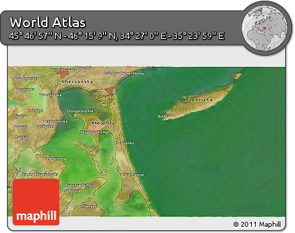 Satellite 3D Map of the Area around 46° 1' 3" N, 34° 55' 29" E