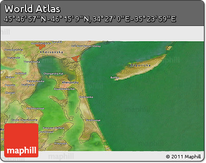 Satellite 3D Map of the Area around 46° 1' 3" N, 34° 55' 29" E