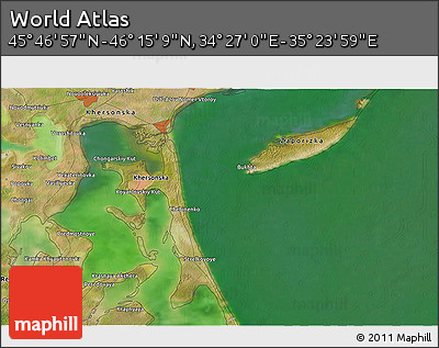 Satellite 3D Map of the Area around 46° 1' 3" N, 34° 55' 29" E