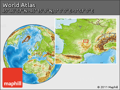 Physical Location Map of the Area around 46° 1' 3" N, 3° 28' 30" E