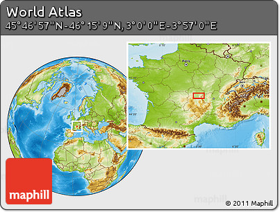 Physical Location Map of the Area around 46° 1' 3" N, 3° 28' 30" E