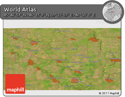 Satellite 3D Map of the Area around 46° 1' 3" N, 40° 1' 29" E