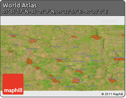 Satellite 3D Map of the Area around 46° 1' 3" N, 40° 1' 29" E