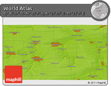 Physical 3D Map of the Area around 46° 1' 3" N, 40° 52' 30" E