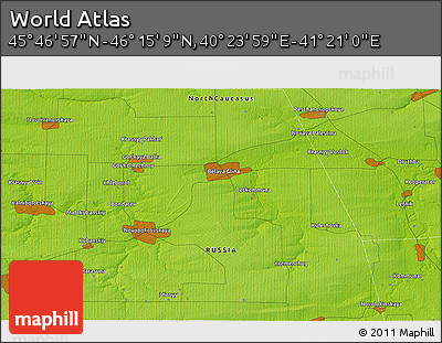 Physical 3D Map of the Area around 46° 1' 3" N, 40° 52' 30" E