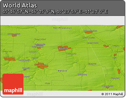 Physical 3D Map of the Area around 46° 1' 3" N, 40° 52' 30" E