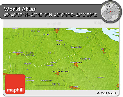 Physical 3D Map of the Area around 46° 1' 3" N, 42° 34' 30" E