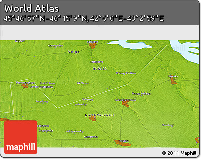 Physical 3D Map of the Area around 46° 1' 3" N, 42° 34' 30" E