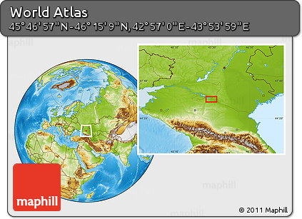 Physical Location Map of the Area around 46° 1' 3" N, 43° 25' 29" E