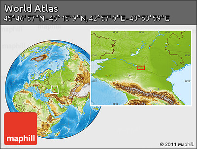 Physical Location Map of the Area around 46° 1' 3" N, 43° 25' 29" E